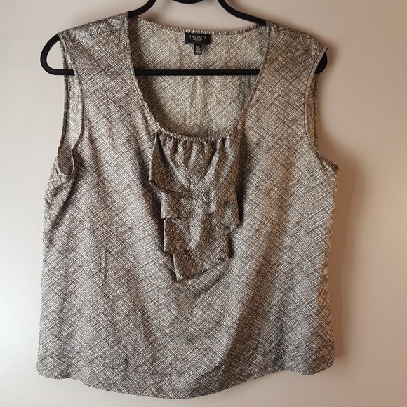 Talbot's Petite Cotton Silk Sleeveless Blouse Ruffle | Tan, Black, Brown | 12P - Picture 1 of 11